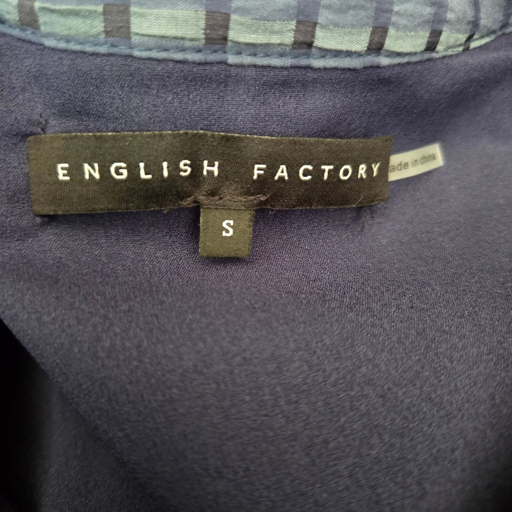 English Factory Blue Plaid Tiered Midi Dress Puff Sleeve Tie V-Neck Small - Picture 6 of 8